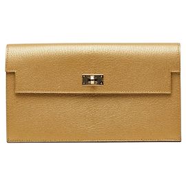 Hermès Hermes Kelly Pocket Long Wallet in Gold Chevre Leather Golden