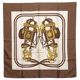 Hermès Hermes Carre 90 BRIDE de GALA Sciarpa cerimoniale Marrone Giallo