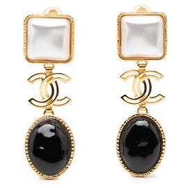 Pendientes de clip Chanel Coco Mark Negro Blanco Dorado