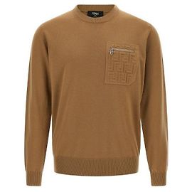 Fendi Wollpullover Beige mit FF Motiv Tasche Braun