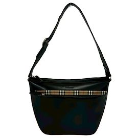 Bolsa de ombro em couro e canvas Burberry Preto
