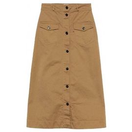 Saint Laurent Saia midi de sarja de algodão Marrom