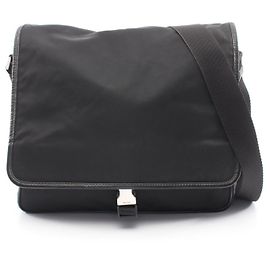 PRADA Nylon Saffiano Leather Shoulder Bag Black