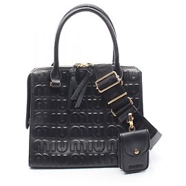 Miu Miu Embossed Logo Leather 2way Handbag Black