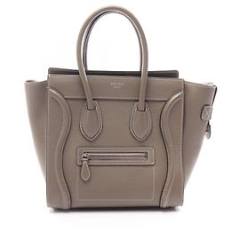 Céline CELINE Luggage Micro Shopper Leather Handbag Brown Beige