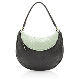 Bolsa de Ombro Bottega Veneta Intrecciato Leather Bicolor Gemelli Large Verde