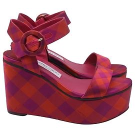 Sandalias de cuña a cuadros Jimmy Choo en algodón rosa Rosa