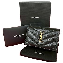 Yves Saint Laurent Cartera tríptico de cuero Saint Laurent Paris Negro