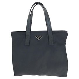 Prada Nylon Leather Tessuto Logo Handbag Black