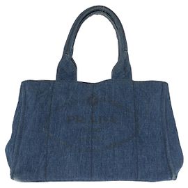 Prada Denim Canapa Triangle Logo Tote Blue