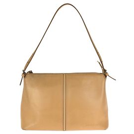 Burberry Leather Logo Shoulder Handbag Brown Beige
