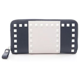 Portefeuille long en cuir Rockstud Valentino Garavani Bleu