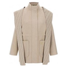 Fendi Wool Jacket with FF Logo Detail Beige Multiple colors