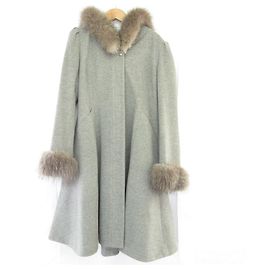 Autre Marque Rene Fox Fur Angora Wool Princess Coat Brown