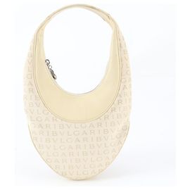 Bulgari Bvlgari Logomania Leather Canvas Shoulder Bag Cream