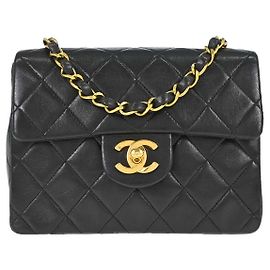 Chanel Vintage Square Classic Single Flap em lambskin acolchoado Mini Preto