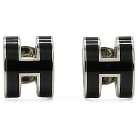 Hermès Boucles d'oreilles Hermes Mini Pop H Noir Argenté