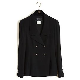 Chanel 1996 Veste Blazer FR38 Double Breasted CC Buttons Jacket UK10 US6 8 Black