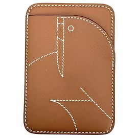 Hermès Hermes Brown Leather Card Case Brown