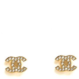 Chanel 2024 Orecchini a lobo micro CC dorati con strass D'oro
