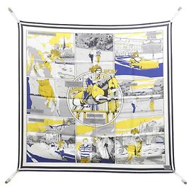 Hermès Lenço echarpe Hermes WOW Carre Double Face Marrom Branco Azul Amarelo