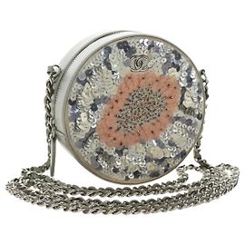 Clutch redonda Chanel com corrente Sequins Mini Marrom
