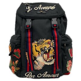 Gucci Nylon Embroidered Tiger Backpack Black Multiple colors