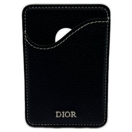 Christian Dior Black Leather Card Case Black