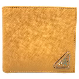 Prada Saffiano Leather Bi-Fold Wallet Orange