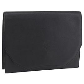 SAINT LAURENT Clutch Bag Leather Black Gold Auth 190126A Black Golden