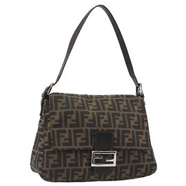 FENDI Zucca Canvas Mamma Baguette Shoulder Bag Black Brown Auth BA13733V Marron Noir