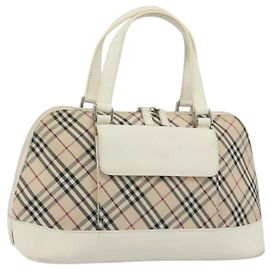 Bolsa de mão BURBERRY Nova Check em lona bege prata Auth 187825A Prata Bege