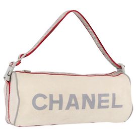 CHANEL Chanel Sports Shoulder Bag Nylon White Silver CC Auth hk3904 Prata Branco