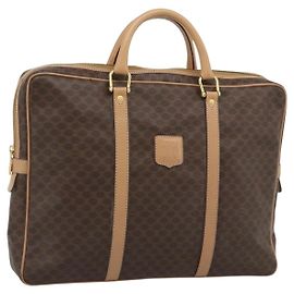 Céline Bolsa Business CELINE Macadam Canvas PVC Couro Marrom Ouro Auth 190276 Marrom Dourado