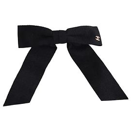 Chanel Bow Barrette Black Cloth Black
