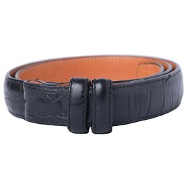Autre Marque Wathne Croc-Embossed Leather Belt Black Other