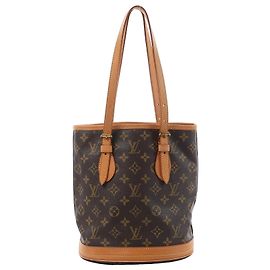 Bolsa de Ombro Louis Vuitton Bucket PM Monogram Canvas Marrom M42238 Bege