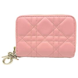 Monedero de piel de cordero Cannage Christian Dior Rosa