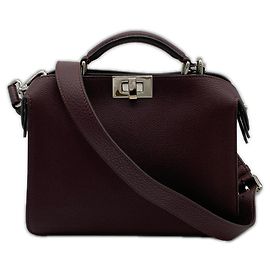Fendi Peekaboo I.U. Small Leather Handbag Dark red