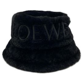 Loewe Shearling Embroidered Logo Bucket Hat Black