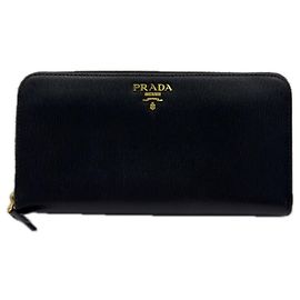 Portefeuille long à fermeture éclair ronde en métal Saffiano de Prada Noir