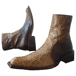 Autre Marque SHOTO Brown Python Leather Ankle Boots EU 40 Brown