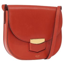 Céline Celine Trotteur Messenger en cuir de veau Medium Orange