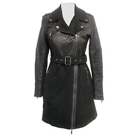 BCBG Max Azria Johnna Mixed Media Leather & Wool Biker Coat Black