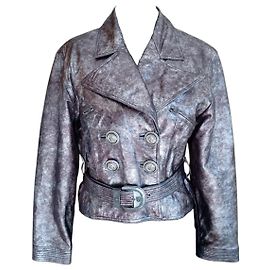 Giacca Biker Versus Versace Pelle Argento Metallizzato Taupe IT 42 Marrone Argento D'oro Bronzo