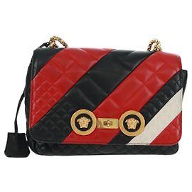 Bolsa de mão Versace Medusa Padlock em couro acolchoado Medium Preto