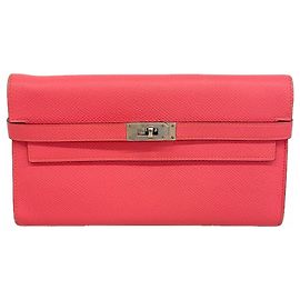 Cartera larga Kelly Hermès en Rose Azalee Rosa