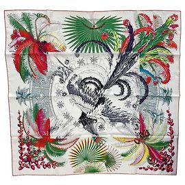 Hermès LENÇO HERMES Carre 90 Mythiques Phoenix em seda Branco Multicor