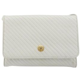 Céline Celine Vintage Flap aus gestepptem Leder Weiß