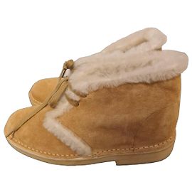Clarks x Sandro Suede and Shearling Ankle Boots Beige